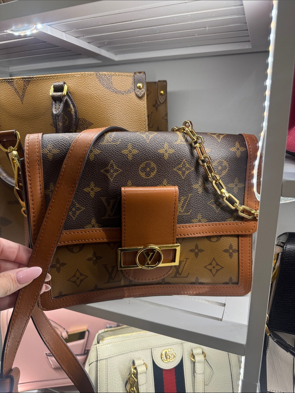 Louis Vuitton Brown Monogram Leather Shoulder Bag with Gold Hardware